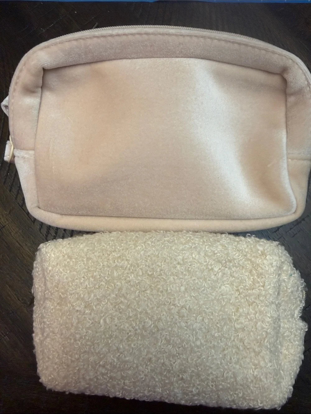 Source Unknown Pink Velvet & Cream Bouclé Cosmetic Pouch Set